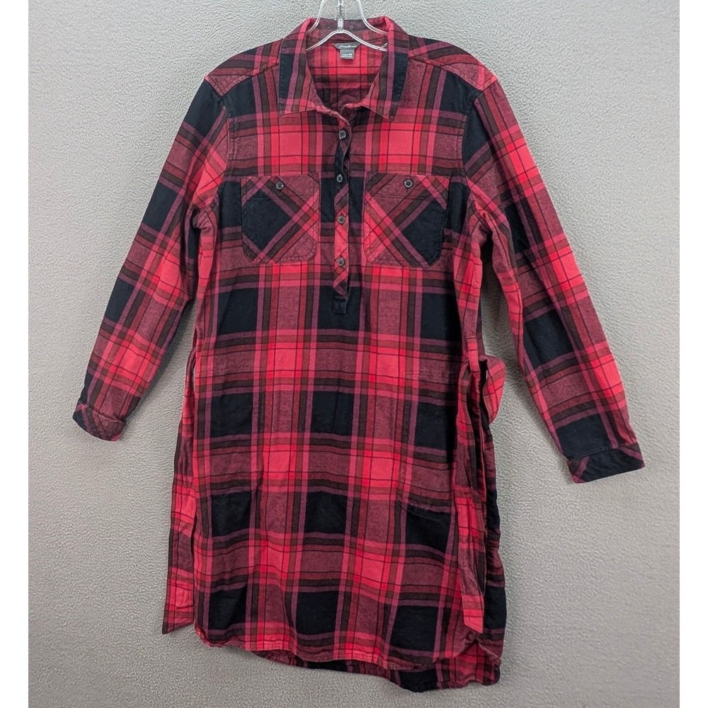 Eddie Bauer Women's Plaid Flannel Shirt Dress Size M‎ Long Sleeve Belted Tunic - Picture 3 of 11